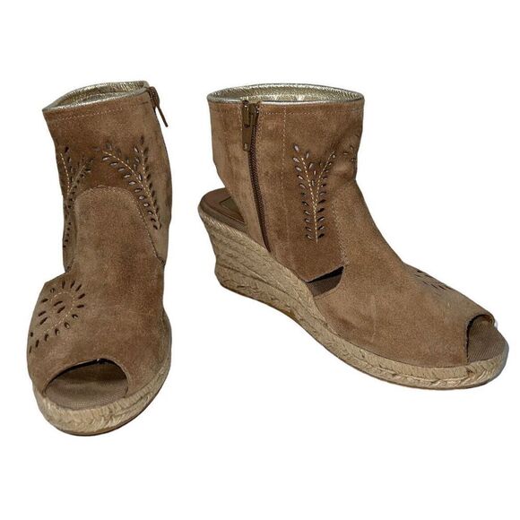 Kanna Leather Espadrilles Open Toe Wedges Women’s 37 6 1/2 Tan Bohemian Classic - Picture 1 of 12